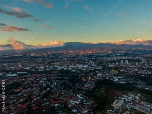 Beautiful aerial view of San Jose Costa Rica Sabana and Center