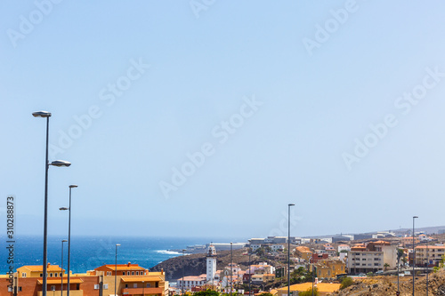 panoramic view of Candelaria with clear sky and ocean in background, Tenerife