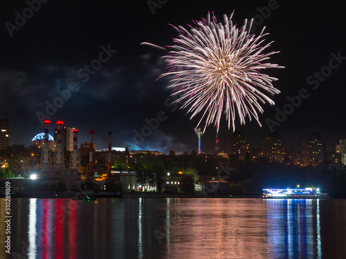 Fireworks in Rostov on Don Panorama of Don river, Russia