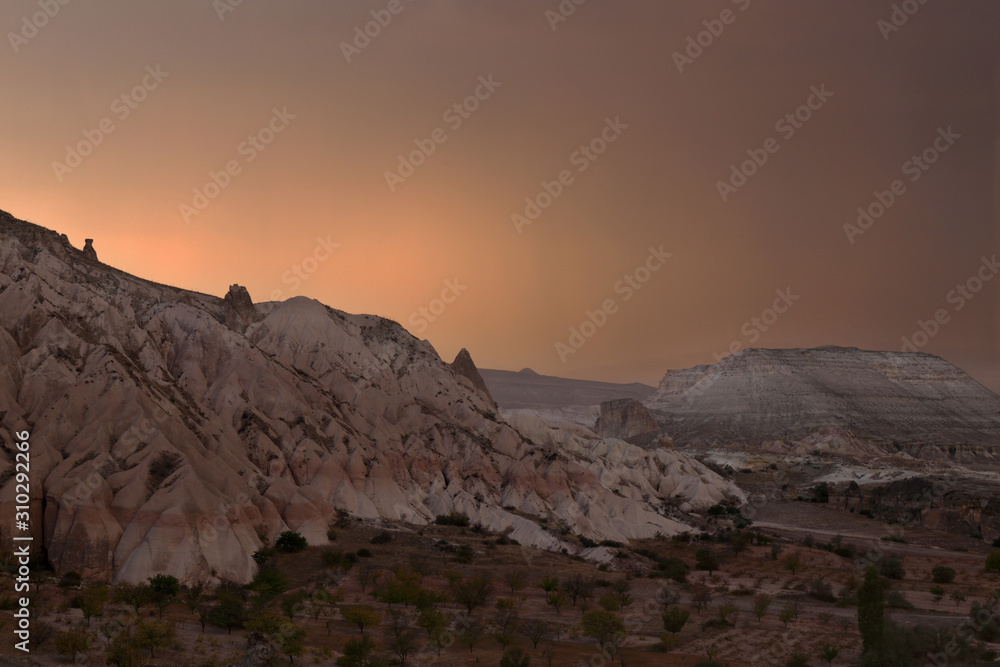 Twilight in Cappadocia mountains after a thunderstorm 