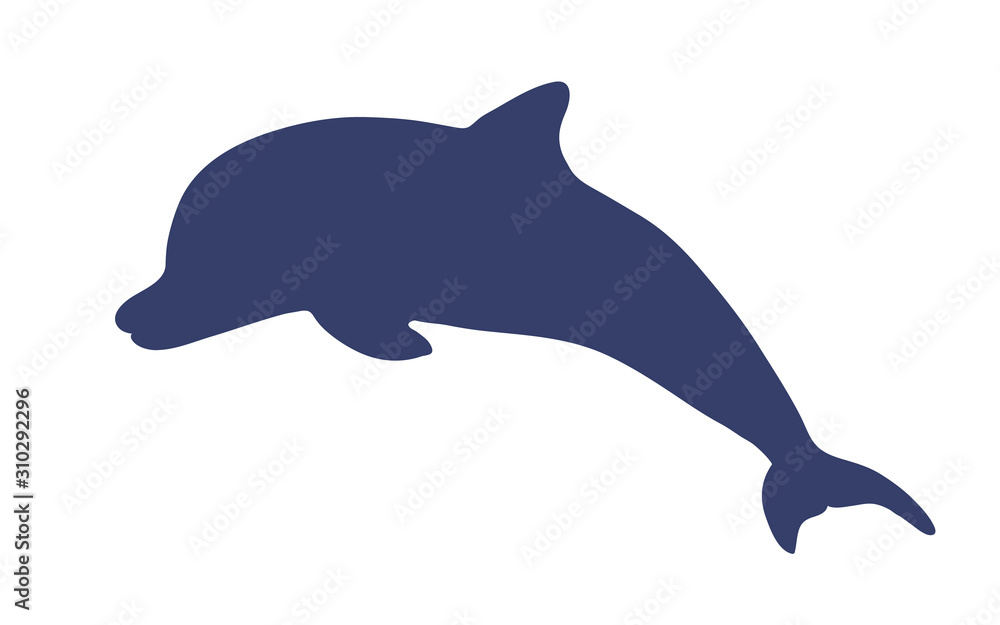 Fototapeta premium Vector illustration silhouette of a funny dolphin jumping fun on a white background. hand drawing