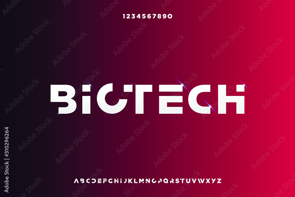 Biotech, Abstract technology science alphabet font. digital space typography vector illustration design