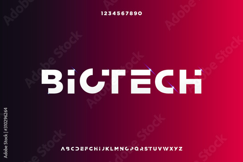 Plakat Biotech, Abstract technology science alphabet font. digital space typography vector illustration design