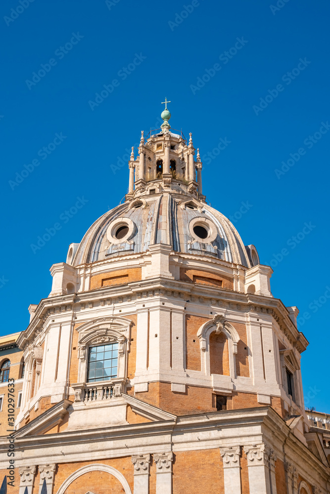 Dome of Santa Maria di Loreto and Chiesa del Santissimo Nome di Maria al Foro Traiano Churches in Piazza Venezia in Rome