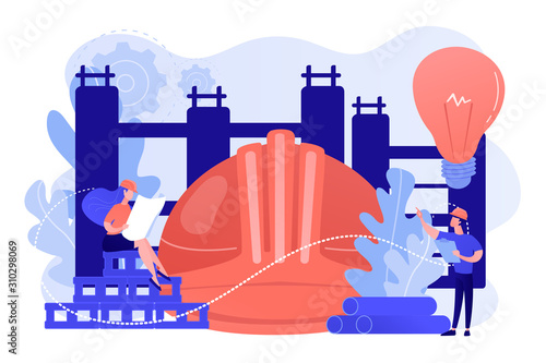 Building engineers using smart materials. Innovative construction materials, construction technology innovation, hi-tech bulding resources abstract concept. Vector metaphor abstract illustration.