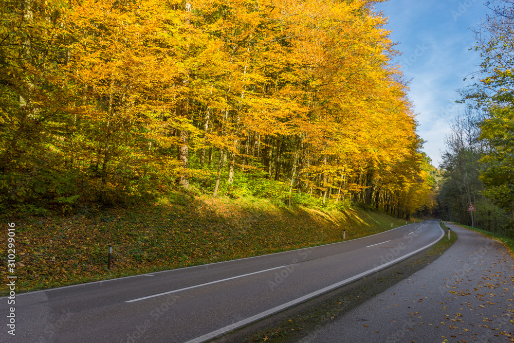 Road passing through beautiful autumn landscape near Graz, Styria region, Austria Road passing through beautiful autumn landscape near Graz, Styria region, Austria