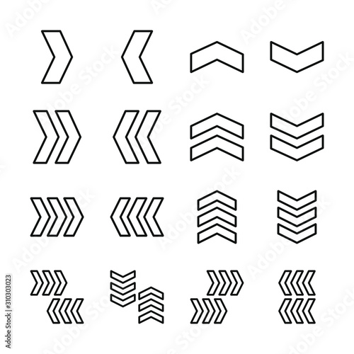Arrow icon set isolated on white background with outline style