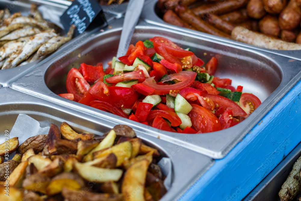 vegetables at the counter of the street food festival vegetables at the counter of the street food festival