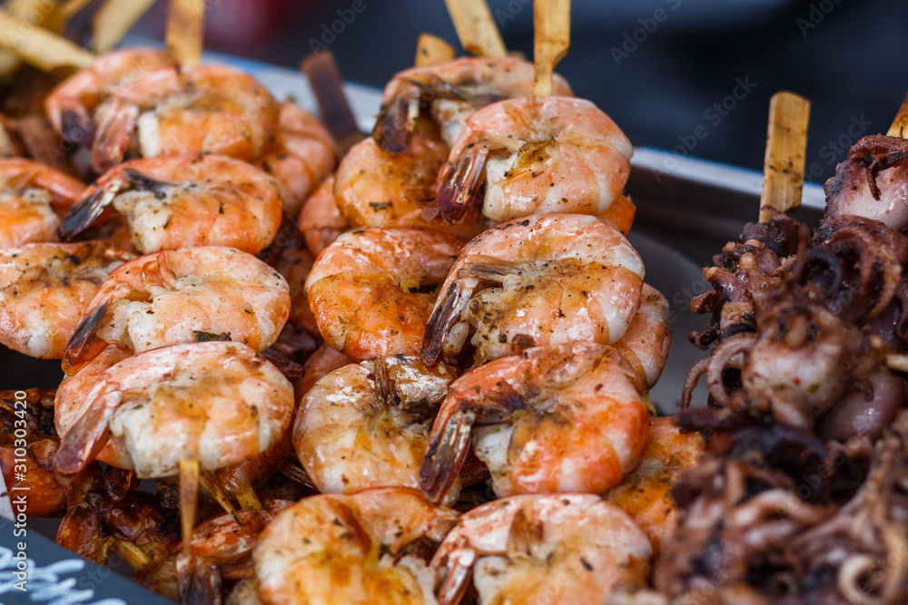 shrimp at the counter of the street food festival