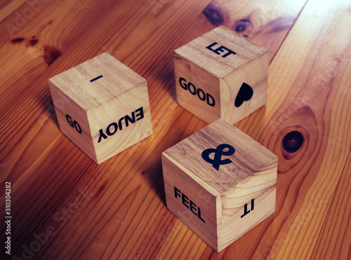 Wooden cubes with different words photo
