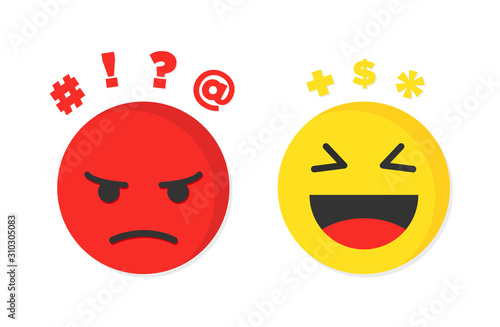 Negative and joyful thoughts or optimist and pessimist. Vector illustration