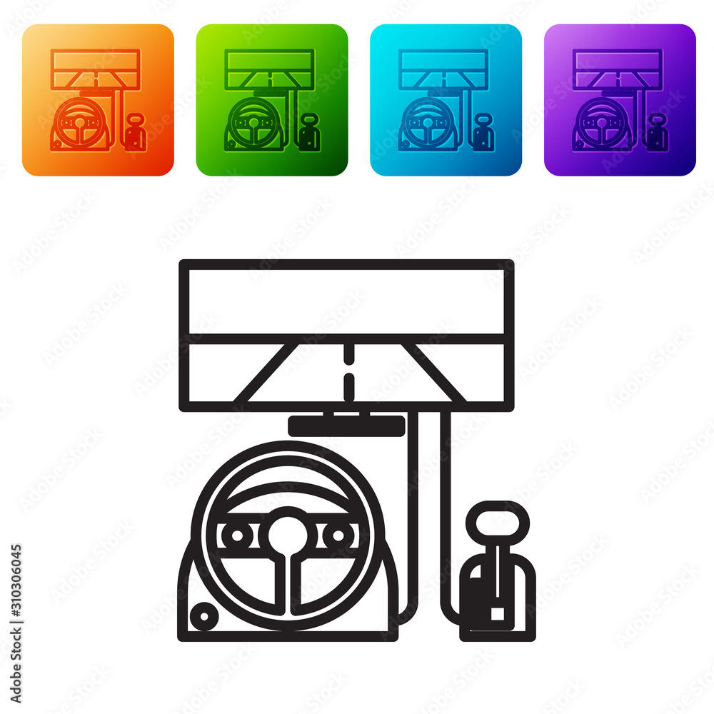 Black line Racing simulator cockpit icon isolated on white background ...