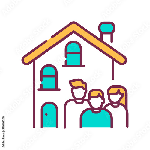 Rent a house for family allowed with children color line icon. Temporary use of property. Pictogram for web page, mobile app, promo. UI UX GUI design element. Editable stroke.