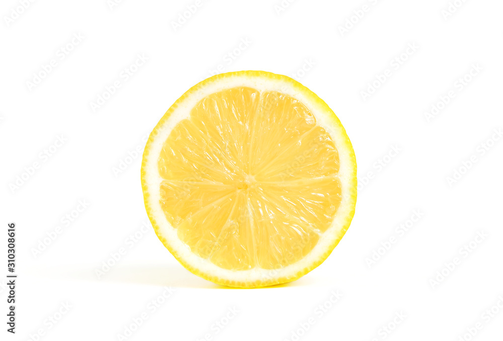 Lemon slice on white background. Lemon circle shape. Half sliced lemon. Lemon slice on white background. Lemon circle shape. Half sliced lemon.