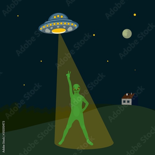UFO unearthly creature vector illustration space fiction