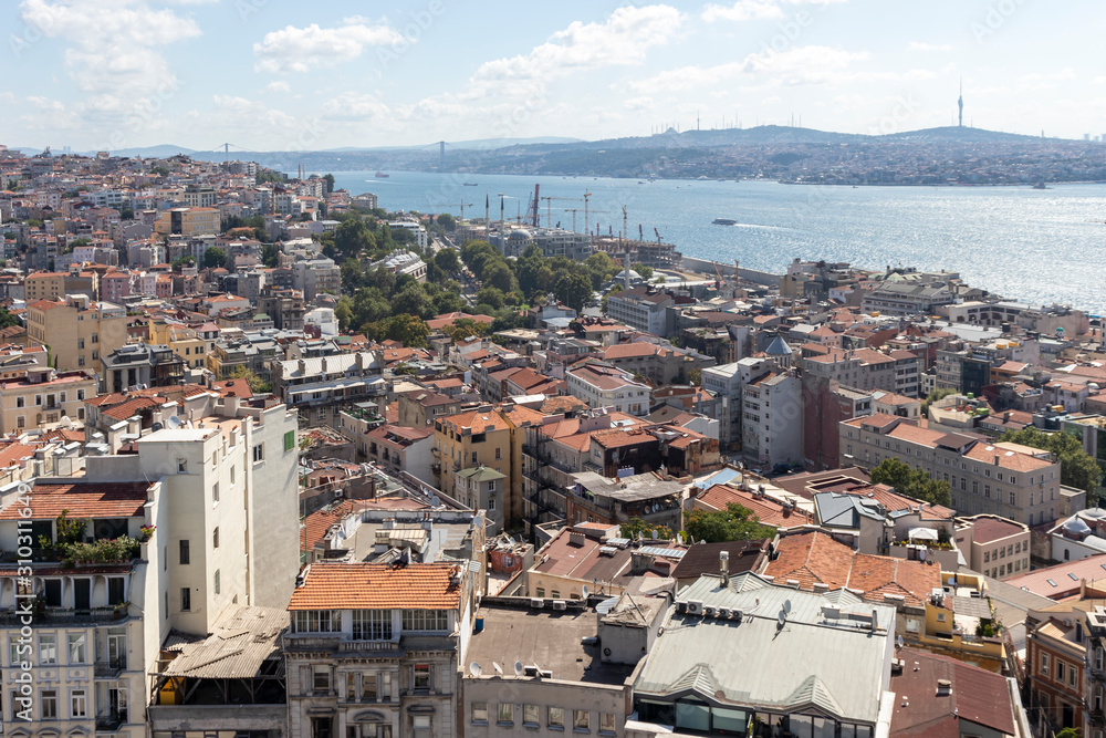 view from Galata Tower to city of Istanbul, Turkey