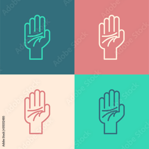 Color line Palmistry of the hand icon isolated on color background. Vector Illustration