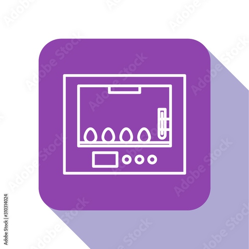 White line Incubator for eggs icon isolated on white background. Purple square button. Vector Illustration