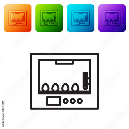 Black line Incubator for eggs icon isolated on white background. Set icons in color square buttons. Vector Illustration