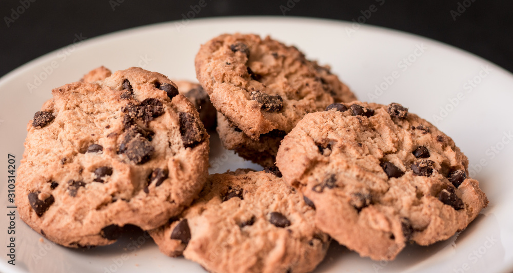 chocolate chip cookies on plate chocolate chip cookies on plate