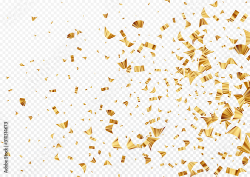 Gold foil confetti isolated on a transparent white background. Festive background. Vector illustration