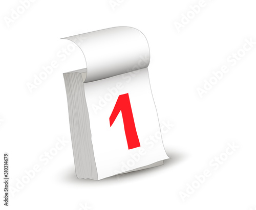 Kalender, Abreißkalender, Kalenderblatt mit Datum den 1. in rot, Terminplaner, Vektor Illustration isoliert auf weißem Hintergrund