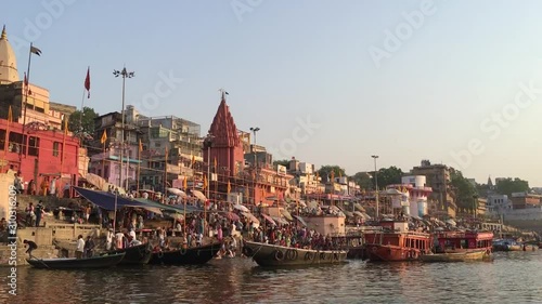 Varanasi Ghat from boat India photo