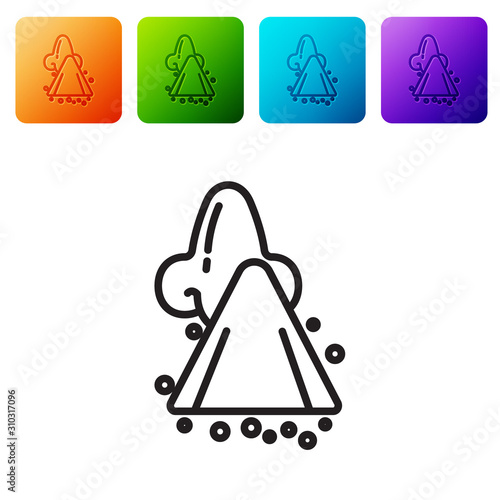 Black line Runny nose icon isolated on white background. Rhinitis symptoms, treatment. Nose and sneezing. Nasal diseases. Set icons in color square buttons. Vector Illustration