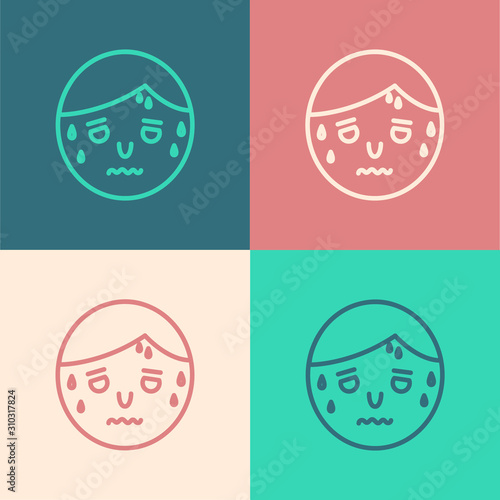 Color line Man with excessive sweating icon isolated on color background. Vector Illustration