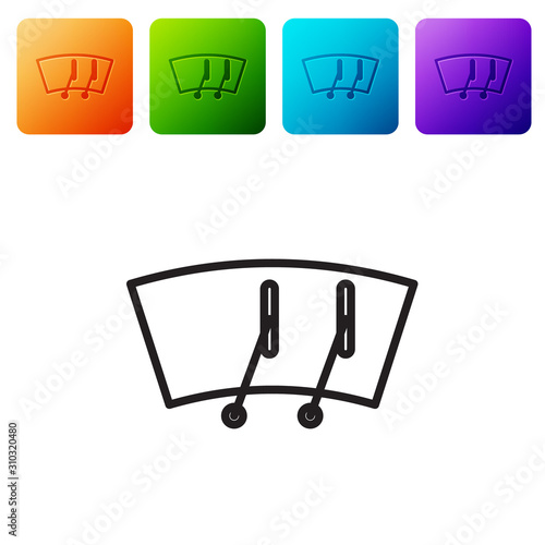 Black line Windscreen wiper icon isolated on white background. Set icons in color square buttons. Vector Illustration