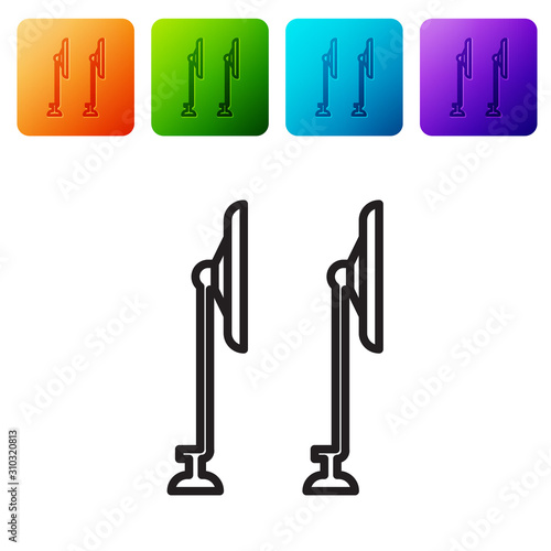 Black line Windscreen wiper icon isolated on white background. Set icons in color square buttons. Vector Illustration