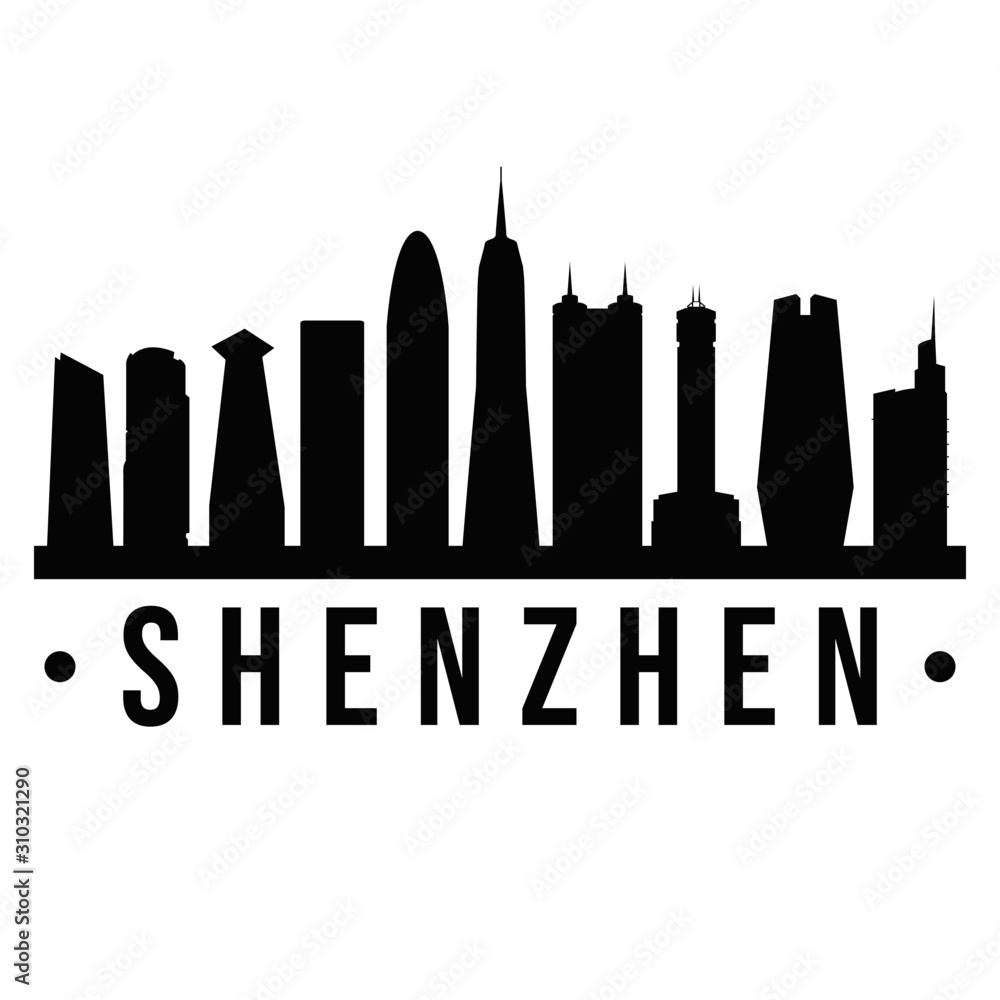 Obraz premium Shenzhen China. City Skyline. Silhouette City. Design Vector. Famous Monuments.