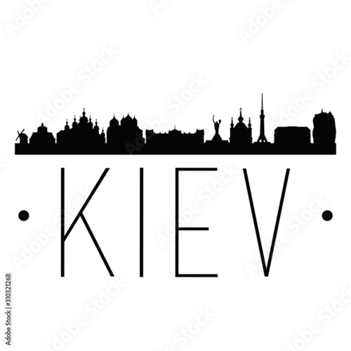 Kiev Ukraine Skyline. Silhouette Skyline Stamp Vector City Design Logo.