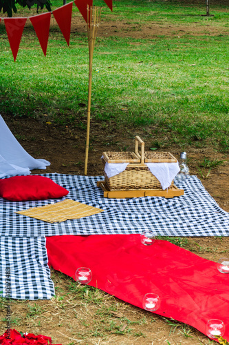 Romantic picnic with saturated colors and basket
