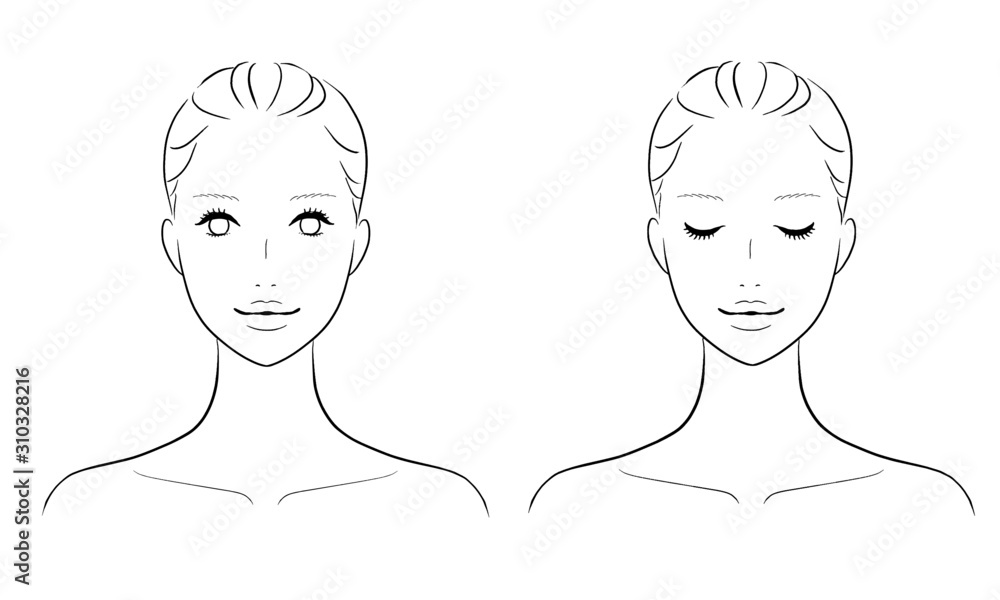 女性　顔　美容　線画