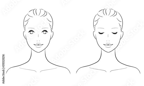 女性　顔　美容　線画