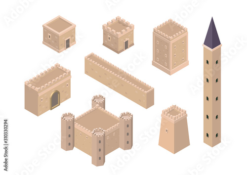 Obraz na plátne isometric creation kit of medieval buildings