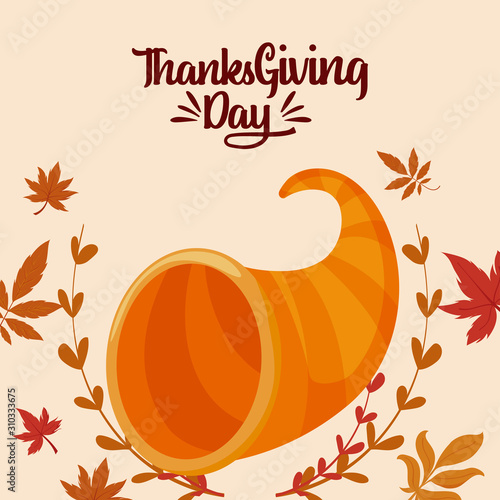 Plenty horn and leaves of thanksgiving day vector design