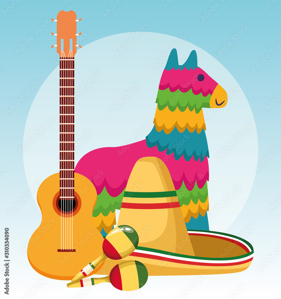 Naklejka premium Mexican pinata and hat vector design
