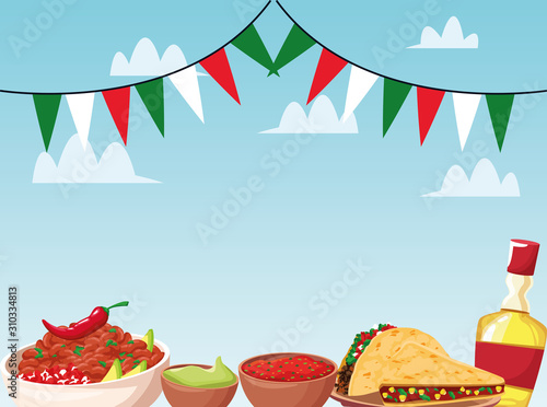 Mexican food and tequila vector design