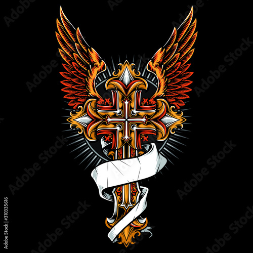 gothic cross with wing vector