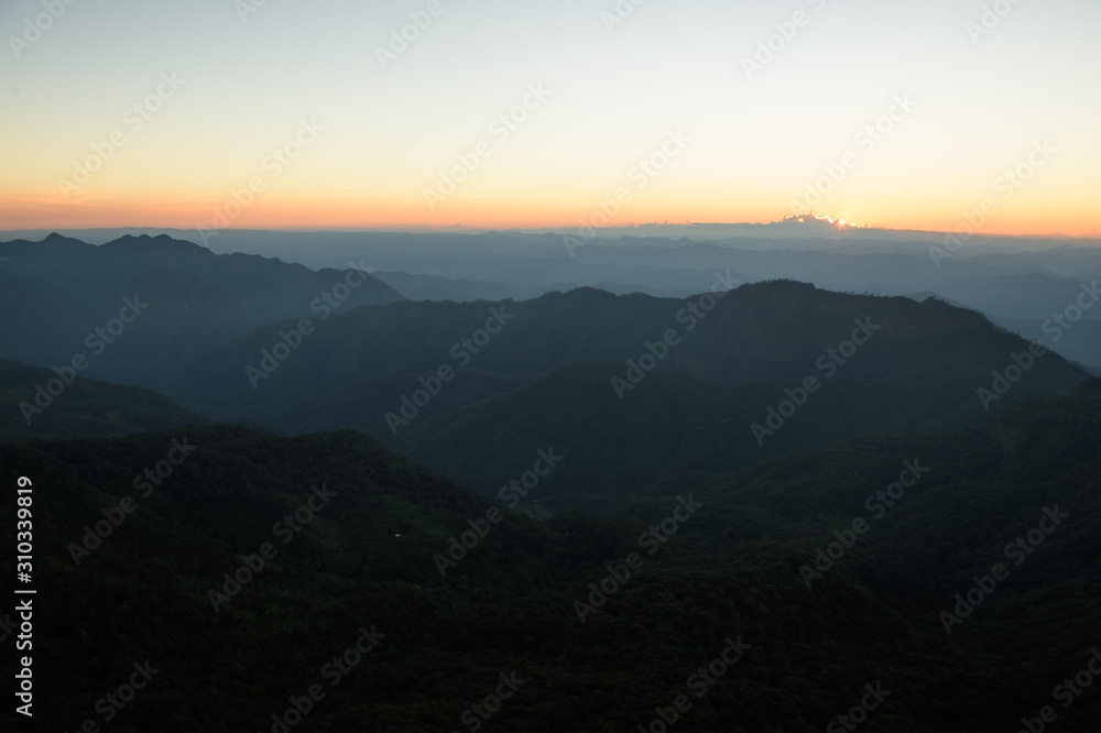 Winter landscape sunrise in the mountains Doi Pui Luang, the Alpine mountain in northern of Thailand