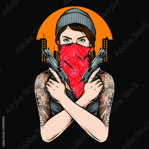 gangster girl holding gun vector