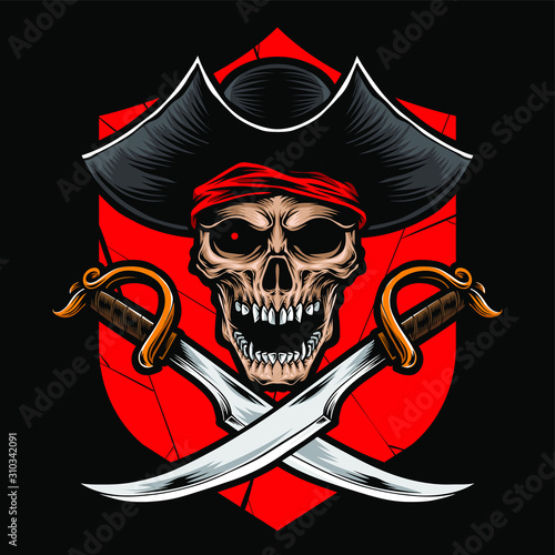 skull pirate with sword vector