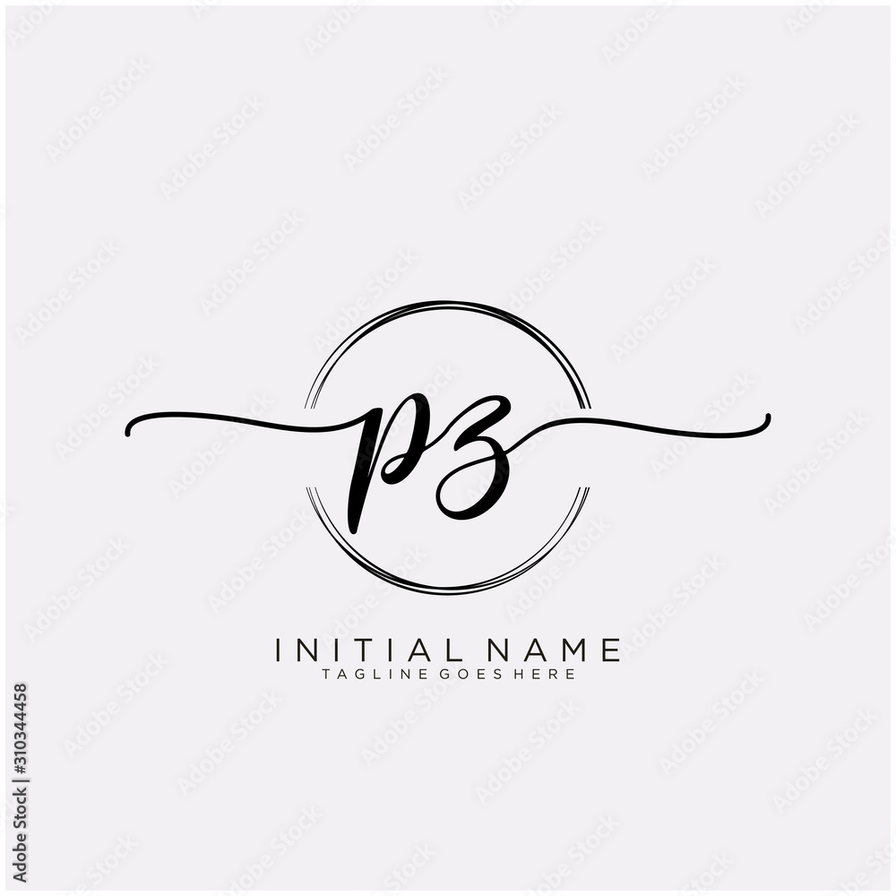 PZ Initial handwriting logo with circle template vector.