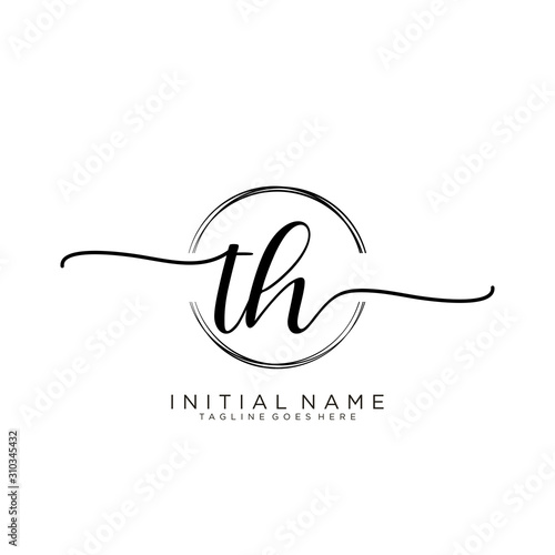 TH Initial handwriting logo with circle template vector.