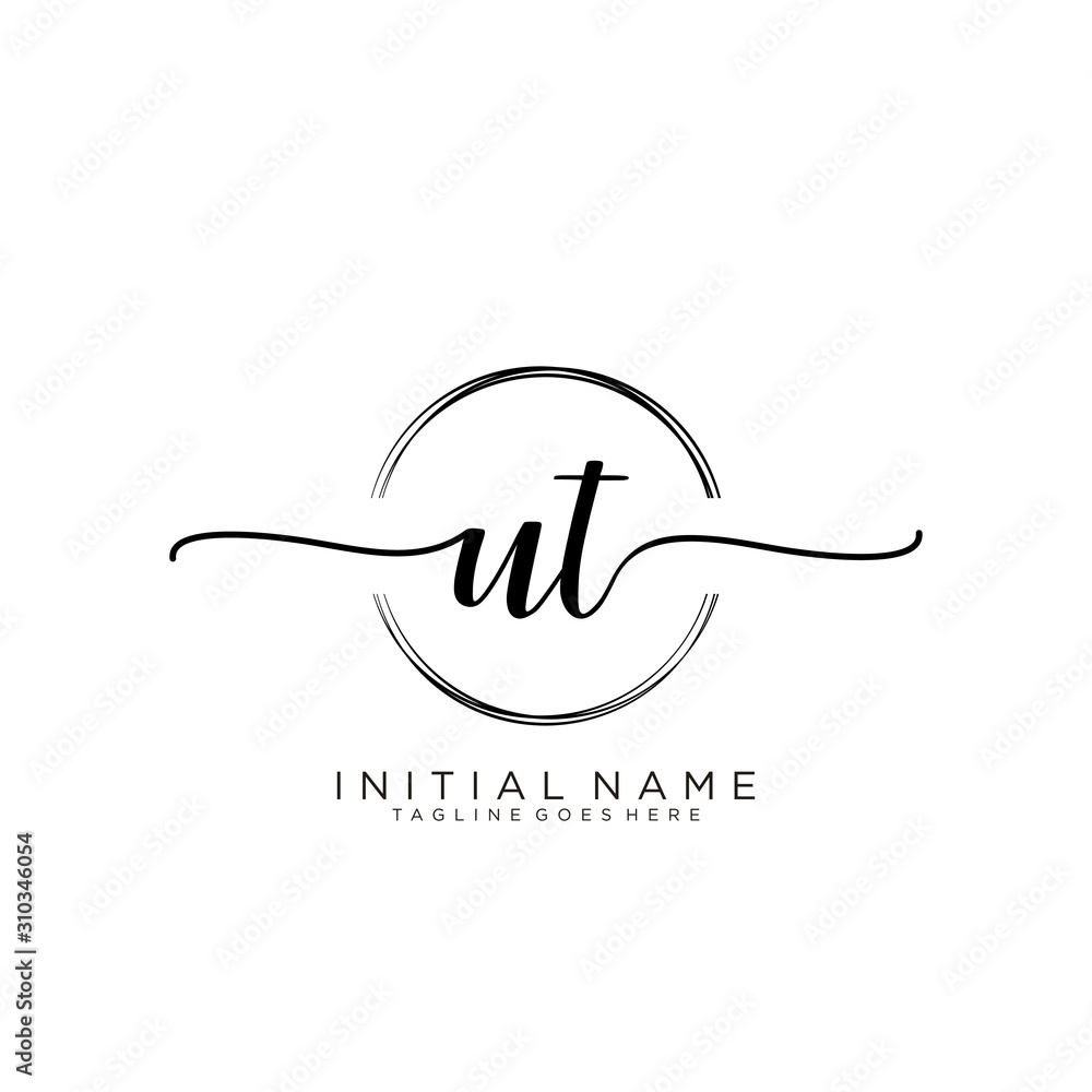 UT Initial handwriting logo with circle template vector. UT Initial handwriting logo with circle template vector.