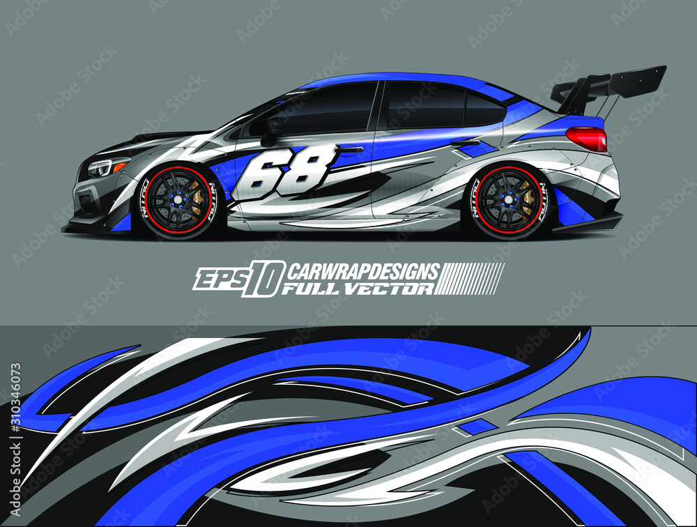 Racing car wrap decal vector. Graphic abstract stripe racing background kit designs for wrap vehicle, race car, rally, adventure and livery. Full vector eps 10 Racing car wrap decal vector. Graphic abstract stripe racing background kit designs for wrap vehicle, race car, rally, adventure and livery. Full vector eps 10