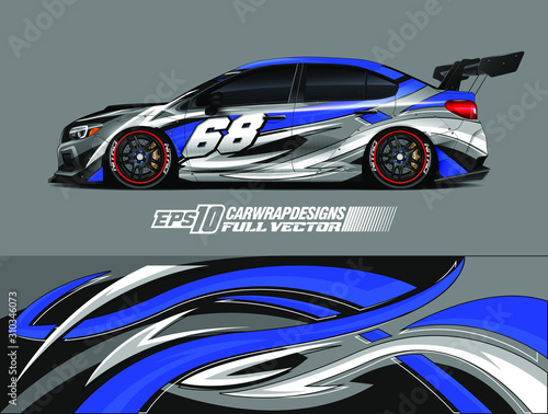 Racing car wrap decal vector. Graphic abstract stripe racing background kit designs for wrap vehicle, race car, rally, adventure and livery. Full vector eps 10