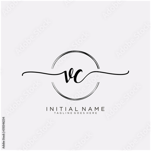 VC Initial handwriting logo with circle template vector.